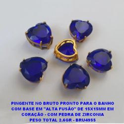 PINGENTE NO BRUTO PRONTO PARA O BANHO COM BASE EM ''ALTA FUSÃO'' DE 15X15MM EM CORAÇÃO - COM PEDRA DE ZIRCONIA PESO TOTAL 2.6GR - BRU4955