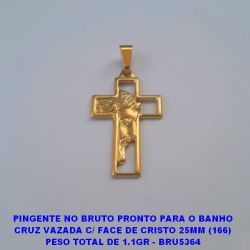 PINGENTE NO BRUTO PRONTO PARA O BANHO CRUZ VAZADA C/ FACE DE CRISTO 25MM (166) PESO TOTAL DE 1.1GR - BRU5364
