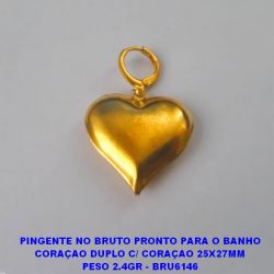 PINGENTE NO BRUTO PRONTO PARA O BANHO CORAÇAO DUPLO C/ CORAÇAO 25X27MM PESO 2.4GR - BRU6146