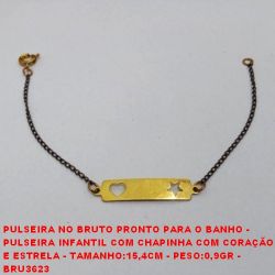 PULSEIRA NO BRUTO PRONTO PARA O BANHO -  PULSEIRA INFANTIL COM CHAPINHA COM CORAÇÃO  E ESTRELA - TAMANHO:15,4CM - PESO:0,9GR -  BRU3623