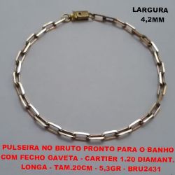 PULSEIRA NO BRUTO PRONTO PARA O BANHO COM FECHO GAVETA - CARTIER 1.20 DIAMANT.    LONGA - TAM.20CM - 5,3GR - BRU2431