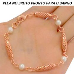 PULSEIRA NO BRUTO PRONTO PARA O BANHO JÁ NO COBRE COM TAMBOR PEROLA BRANCA 5GR TAMANHO APROXIMADO:18CM REF:BRU510