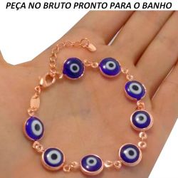 PULSEIRA NO BRUTO PRONTO PARA O BANHO JÁ NO COBRE EM OLHO GREGO 7GR TAMANHO APROXIMADO:18CM+EXTENSOR  REF:BRU505