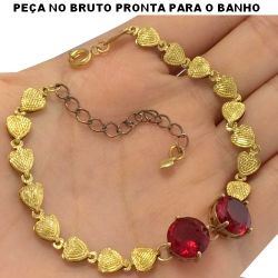 PULSEIRA NO BRUTO PRONTO PARA BANHO JÁ NO COBRE PEDRA ZIRCÔNIA VERMELHA 10MM 6.7GR TAMANHO APROXIMADO:18CM+EXTENSOR REF.BRU1250