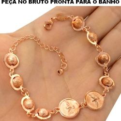 PULSEIRA NO BRUTO PRONTO PARA BANHO JÁ NO COBRE BOLINHAS COM ESPÍRITO SANTO 5,8GR TAMANHO APROXIMADO:18CM+EXTENSOR REF.BRU1359