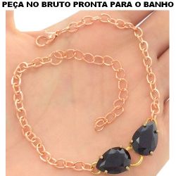PULSEIRA NO BRUTO PRONTO PARA BANHO JÁ NO COBRE EM ZIRCÔNIA PRETA 7GR TAMANHO APROXIMADO:19CM+EXTENSOR REF.BRU1434