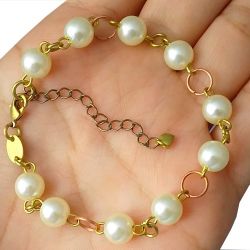 Pulseira No Bruto Pronto Para Banho Com Perolas de 8mm Tamanho Aproximado: 20,0cm Extensor: 6,0cm Peso: 5,0 gramas REF: BRU2053