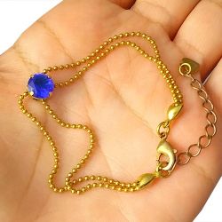 Pulseira No Bruto Pronto Para Banho Com Pedra De Zircônia Azul Tamanho Aproximado: 18cm Extensor: 5cm Peso: 3,6 gramas REF: BRU 538