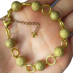 Pulseira No Bruto Pronto Para Banho Com Bolas de 10mm Tamanho Aproximado: 20,0cm Extensor: 6,0cm Peso: 10,0 gramas REF: BRU748A