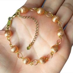Pulseira No Bruto Pronto Para Banho Com Bolas De 8nmm Tamanho Aproximado: 20,0cm Extensor: 6,0cm Peso: 5,0 gramas REF: BRU971