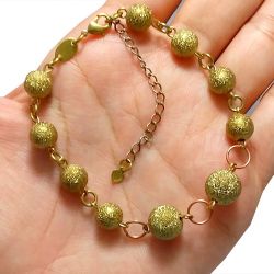 Pulseira No Bruto Pronto para Banho Com Bolas De 8mm/10mm Tamanho Aproximado: 20,0cm Extensor: 6,0cm Peso: 6,5 gramas REF: BRU980A