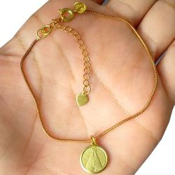 Pulseira No Bruto Pronto Para Banho Rabo de Rato Com Medalha Nossa Senhora Aparecida Tamanho Aproximado: 19,0cm Extensor: 5,0cm Peso: 2,8 gramas REF: BRU 2138A