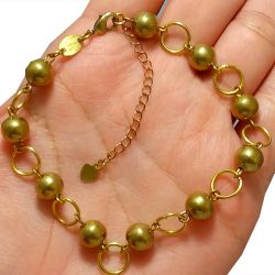 Pulseira No Bruto Pronto Para Banho Com Bolinhas Latão De 8mm Tamanho Aproximado: 20,0cm Peso: 6,4 gramas REF: BRU1811