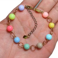 Pulseira No Bruto Pronto Para Banho Com Bolinhas Coloridas De 8mm Tamanho Aproximado: 20,0cm Extensor: 5,0cm Peso: 4,7 gramas REF: BRU1853