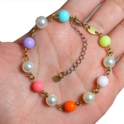 Pulseira No Bruto Pronto Para Banho Com Perolas E Bolas De 8mm Tamanho Aproximado: 21,0cm Extensor: 5,0cm Peso: 5,0 gramas REF: BRU1858