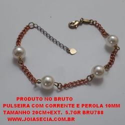 PULSEIRA NO BRUTO PRONTO PARA O BANHO PULSEIRA COM CORRENTE E PEROLA DE 10MM TAMANHO 20CM+EXT.  5.7GR BRU788
