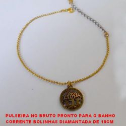 PULSEIRA NO BRUTO PRONTO PARA O BANHO CORRENTE BOLINHAS DIAMANTADA DE 18CM  + EXTENSOR - PINGENTE ARVORE DA VIDA  ALTA FUSÃO VASADO - 2,6GR - BRU2527