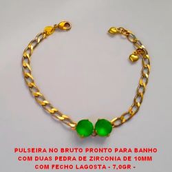 PULSEIRA NO BRUTO PRONTO PARA BANHO COM DUAS PEDRA DE ZIRCONIA DE 10X10MM(188)  COM FECHO LAGOSTA - 7,0GR -  BRU2598