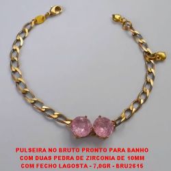 PULSEIRA NO BRUTO PRONTO PARA BANHO  COM DUAS PEDRA DE ZIRCONIA DE 10X10MM (188) COM FECHO LAGOSTA - 7,0GR - BRU2615