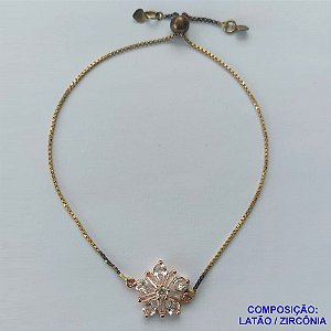 PULSEIRA NO BRUTO PRONTO PARA O BANHO(CX73) MODELO AJUSTAVEL COM UMA FLOR EM ZIRCONIA TAMANHO 1,5CM - PESO 4,1GR - BRU2738