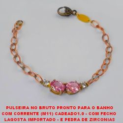 PULSEIRA NO BRUTO PRONTO PARA O BANHO COM CORRENTE (M11) CADEADO1.0 - COM FECHO  LAGOSTA IMPORTADO - E PEDRA DE ZIRCONIAS 8X12MM - PES 6,9GR - 19CM - BRU2734
