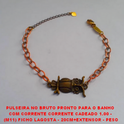 PULSEIRA NO BRUTO PRONTO PARA O BANHO  COM CORRENTE CORRENTE CADEADO 1.00 -  (M11) FICHO LAGOSTA - 20CM+EXTENSOR - PESO 6,1GR - BRU2974