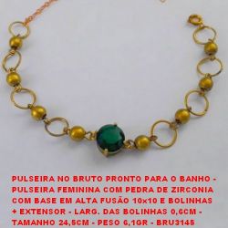 PULSEIRA NO BRUTO PRONTO PARA O BANHO -  PULSEIRA FEMININA COM PEDRA DE ZIRCONIA  COM BASE EM ALTA FUSÃO 10x10 E BOLINHAS  + EXTENSOR - LARG. DAS BOLINHAS 0,6CM -  TAMANHO 24,5CM - PESO 6,1GR - BRU3145