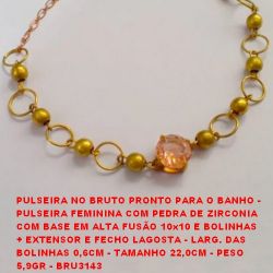 PULSEIRA NO BRUTO PRONTO PARA O BANHO -  PULSEIRA FEMININA COM PEDRA DE ZIRCONIA  COM BASE EM ALTA FUSÃO 10x10 E BOLINHAS  + EXTENSOR E FECHO LAGOSTA - LARG. DAS  BOLINHAS 0,6CM - TAMANHO 22,0CM - PESO  5,9GR - BRU3143