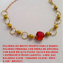 PULSEIRA NO BRUTO PRONTO PARA O BANHO -  PULSEIRA FEMININA COM PEDRA DE ZIRCONIA  COM BASE EM ALTA FUSÃO 10x10 E BOLINHAS  + EXTENSOR E FECHO LAGOSTA - LARG. DAS  BOLINHAS 0,6CM - TAMANHO 23,0CM - PESO  6,1GR - BRU3211