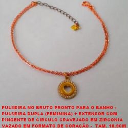 PULSEIRA NO BRUTO PRONTO PARA O BANHO -  PULSEIRA DUPLA (FEMININA) + EXTENSOR COM  PINGENTE DE CIRCULO CRAVEJADO EM ZIRCONIA  VAZADO EM FORMATO DE CORAÇÃO -  TAM. 18,9CM  - PESO 2,9GR - BRU3317