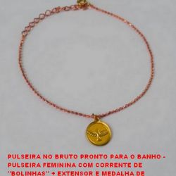 PULSEIRA NO BRUTO PRONTO PARA O BANHO -  PULSEIRA FEMININA COM CORRENTE DE  ''BOLINHAS'' + EXTENSOR E MEDALHA DE  ESPÍRITO SANTO - TAMANHO 19,0CM - PESO  2,5GR - BRU3326