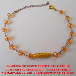 PULSEIRA NO BRUTO PRONTO PARA BANHO COM CRISTAL SEXTAVADO - COM ENTREMEIO DIAMANTADO - 4,9GR  - 18CM+EXTENSOR BRU3360