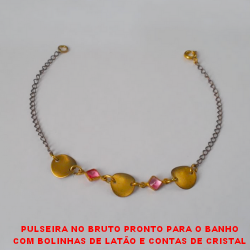 PULSEIRA NO BRUTO PRONTO PARA O BANHO COM BOLINHAS DE LATÃO E CONTAS DE CRISTAL COM 18CM - DELICADA E LEVE 1,8GR - BRU1216