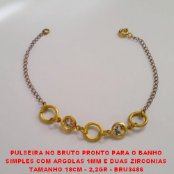 PULSEIRA NO BRUTO PRONTO PARA O BANHO SIMPLES COM ARGOLAS 1MM E DUAS ZIRCONIAS TAMANHO 18CM - 2,2GR - BRU3486