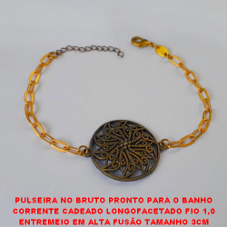 PULSEIRA NO BRUTO PRONTO PARA O BANHO CORRENTE CADEADO LONGOFACETADO FIO 1,0 ENTREMEIO EM ALTA FUSÃO TAMANHO 3CM 18CM+EXTENSOR - PESO 5GR - BRU810A