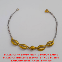 PULSEIRA NO BRUTO PRONTO PARA O BANHO PULSEIRA SIMPLES E ELEGANTE -  COM BUZIOS TAMANHO 18CM - 1,6GR - BRU1698