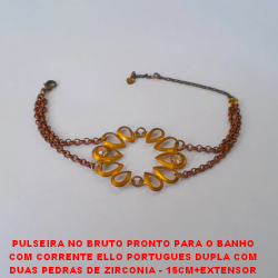 PULSEIRA NO BRUTO PRONTO PARA O BANHO COM CORRENTE ELLO PORTUGUES DUPLA COM DUAS PEDRAS DE ZIRCONIA - 15CM+EXTENSOR PESO 5,4GR - BRU2430