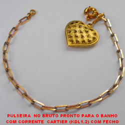 PULSEIRA  NO BRUTO PRONTO PARA O BANHO COM CORRENTE  CARTIER (KDL1.2) COM FECHO BOIA E PINGENTE DE CORAÇÃO VASADO - PESO 8,8GR  BRU3504