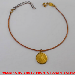 PULSEIRA NO BRUTO PRONTO PARA O BANHO CORRENTE RABO DE RATO -PINGENTE DE  NOSSA SENHORA APARECIDA DE 1CM COM   - COM FECHO LREDONDO - PESO 2,6GR - 19CM+EXTENSOR - BRU3886