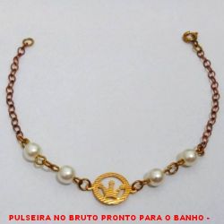PULSEIRA NO BRUTO PRONTO PARA O BANHO -  PULSEIRA FEMININA COM PÉROLAS DE 5MM E  CONECTOR DE COROA - TAMANHO:18,5CM - PESO: 1,8GR - BRU2193
