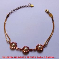 PULSEIRA NO BRUTO PRONTO PARA O BANHO -  PULSEIRA FEMININA COM CORRENTE VENEZIANA  E CONECTORES DE FLOR COM PÉROLA - TAMANHO: 18,0CM+EXTENSOR - PESO:3,2GR - BRU4210