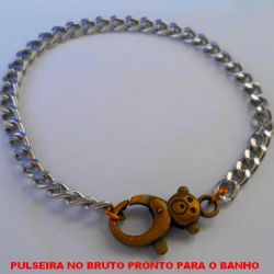 PULSEIRA NO BRUTO PRONTO PARA O BANHO  (A09)COM ('FECHO LAGOSTA DE URSINHO '') CORRENTE DE  ALUMINIO '20CM ''- PESO 6.3GR - LARGURA DA  CORRENTE 5MM -BRU1718