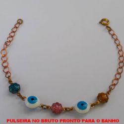 PULSEIRA NO BRUTO PRONTO PARA O BANHO COM DUAS PEDRA DE OLHO GREGO - PESO 2,3GR TAMANHO 20CM - BRU4520
