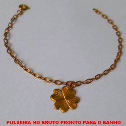 PULSEIRA NO BRUTO PRONTO PARA O BANHO SIMPLES E DELICADA COM TREVO DE QUATRO FOLHAS - FECHO REDONDO - 18CM - BRU2339