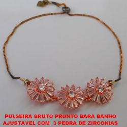 PULSEIRA BRUTO PRONTO BARA BANHO AJUSTAVEL COM  3 PEDRA DE ZIRCONIAS PESO TOTAL 5,9GR - BRU084A