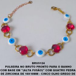 PULSEIRA NO BRUTO PRONTO PARA O BANHO COM BASE EM ''(ALTA FUSÃO)'' COM QUATRO PEDRA  DE ZIRCONIA DE 10X10MM - CINCO OLHO GREGO DE  10MM - 18CM+EXTENSOR - PESO 12.8GR -  BRU5124