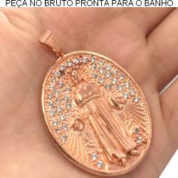 PINGENTE NO BRUTO PRONTO PARA O BANHO JA NO COBRE ''JESUS'' EM MICRO ZIRCÔNIA TAMANHO APROXIMADO:40X35MM REF:BRU2034