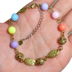 Pulseira No Bruto Pronto Para Banho Com Ello Português E Bolinhas De 8mm Tamanho Aproximado: 20,0cm Extensor: 5,0cm Peso: 5,0 gramas REF: BRU1864