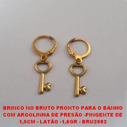 BRINCO NO BRUTO PRONTO PARA O BANHO COM ARGOLINHA DE PRESÃO -PINHENTE DE 1,5CM - LATÃO -1,6GR - BRU2082