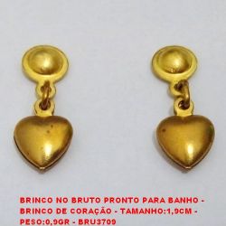 BRINCO NO BRUTO PRONTO PARA BANHO -  BRINCO DE CORAÇÃO - TAMANHO:1,9CM -  PESO:0,9GR - BRU3709